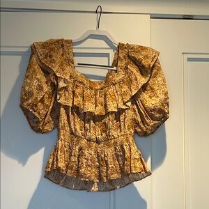 Ulla Johnson Warner Floral Ruffle Blouse - Brown